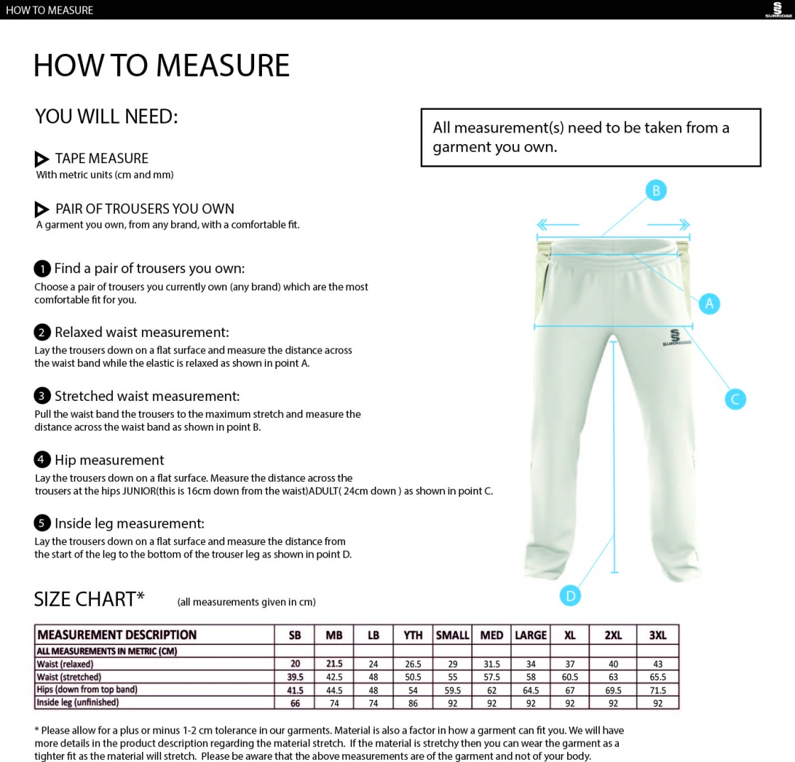 Walkington CC - Standard Playing Pant - Size Guide