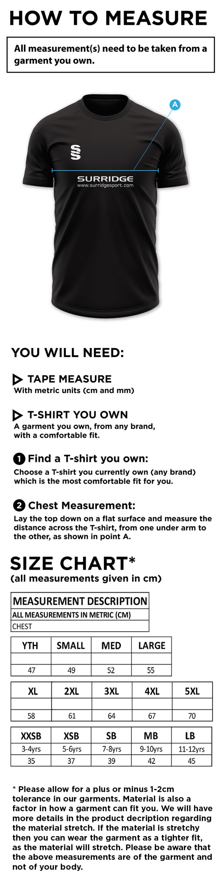 Walkington CC - Blade T-shirt - Size Guide