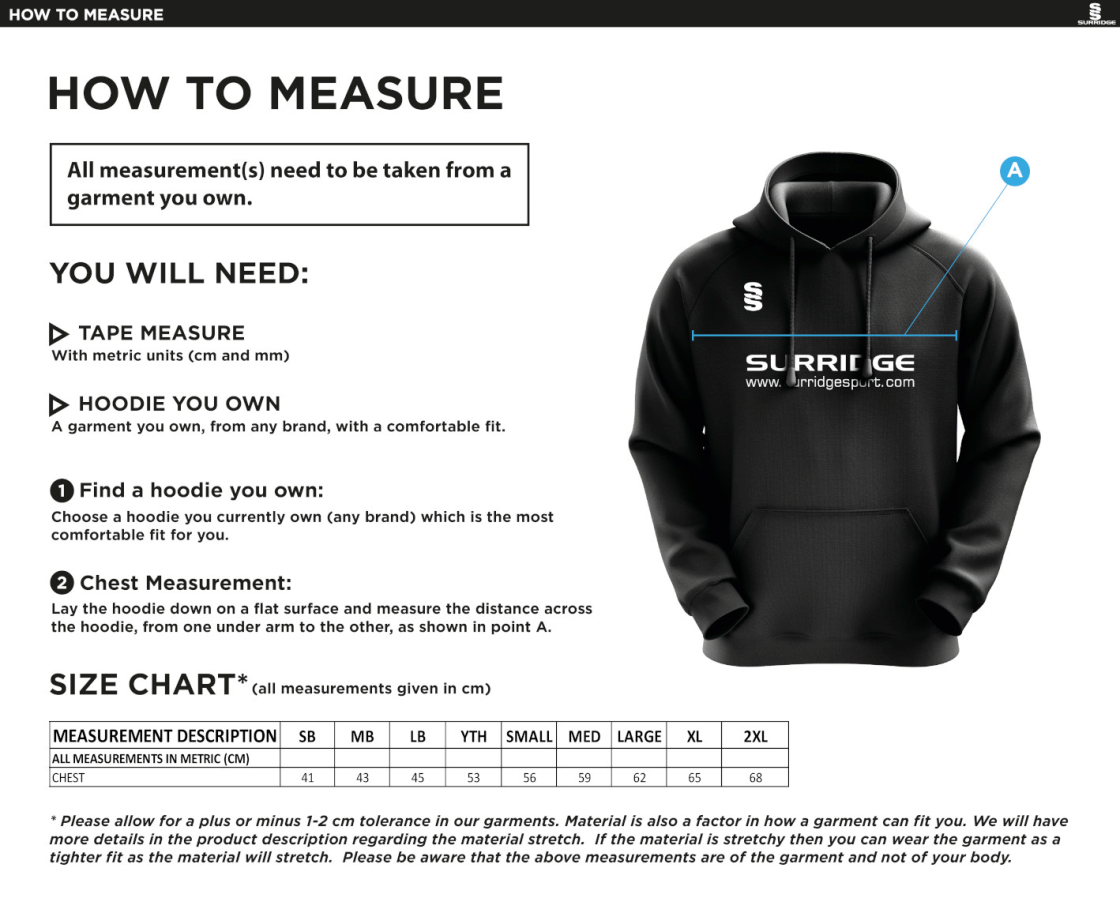 Walkington CC - Blade Hoody - Size Guide