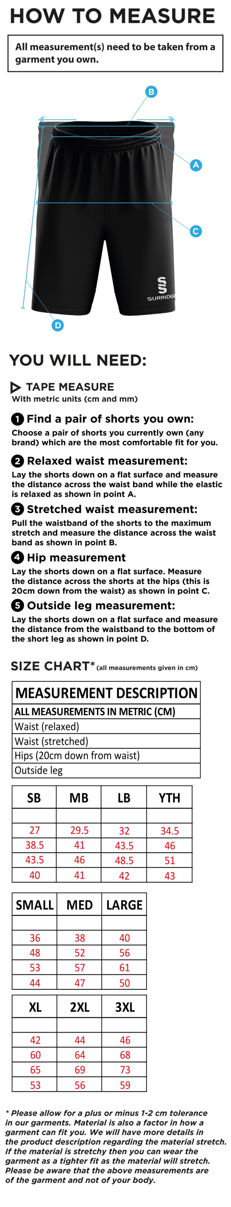 Walkington CC - Ripstop Short - Size Guide