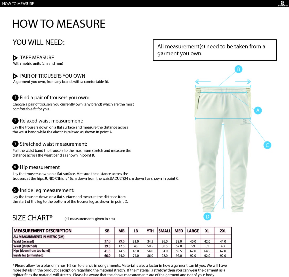 Walkington CC - Ergo Playing Pant - Size Guide