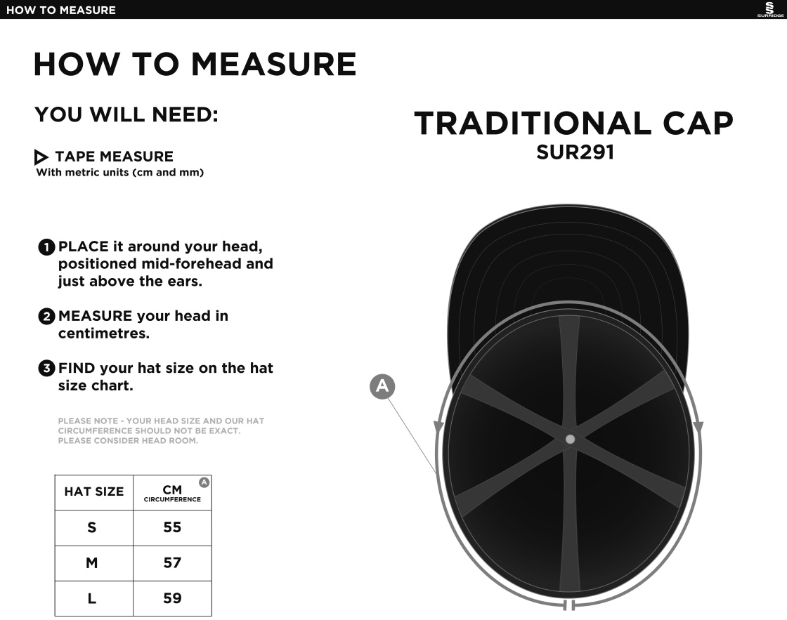 Walkington CC - English Playing Cap - Size Guide