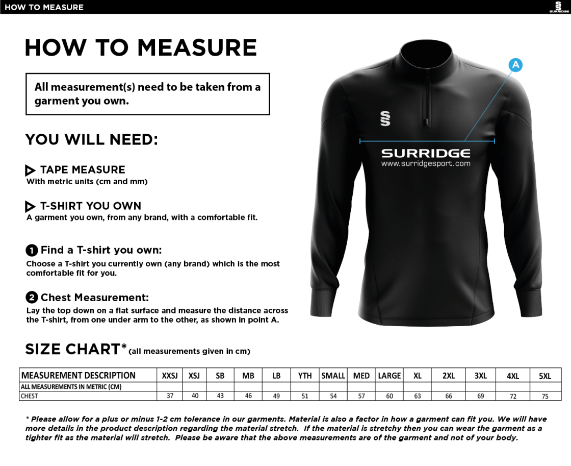 Walkington CC - Blade Performance Top - Size Guide