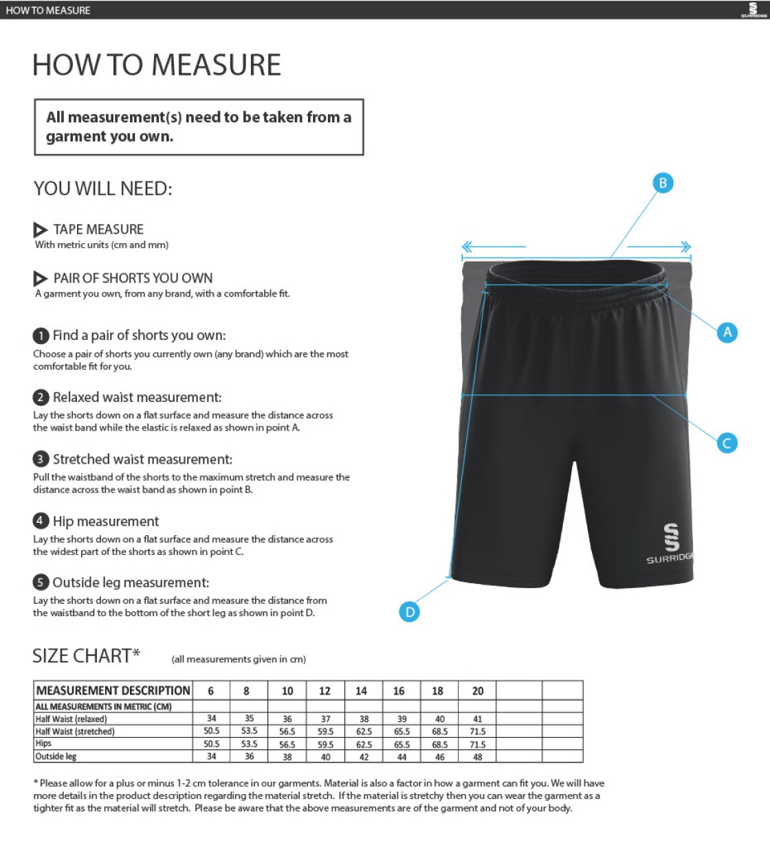 Walkington CC - Women's Ripstop Short - Size Guide